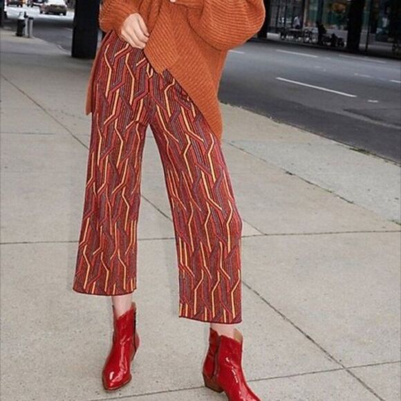 Free People Alina Women's Wide Leg Pull On Knit Pants Multi Color Boho Hippie M - Picture 1 of 8